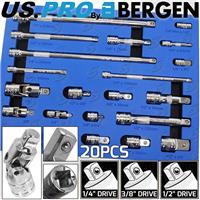US PRO Extension Bars 1/4 3/8 1/2 Drive Long Reach Adapter & UJ Set 20PCS