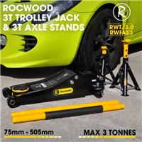 Trolley Jack 3 Ton Tonne Low Profile Hydraulic & Axle Stand Set 3 Ton Foldable