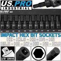 US PRO IMPACT HEX BIT Sockets Set 3/8 Drive Impact H2 To H10 Allen Key S2 Steel