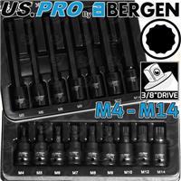 US PRO IMPACT SPLINE Bit Socket Set Short & Long Key 12 POINT Socket M4 - M14