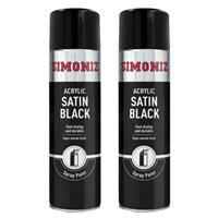 2x Simoniz Satin Black Spray Paint Acrylic Car Aerosol Fast Drying Smooth 500ml