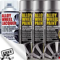E-TECH Car Alloy Wheel Spray Paint 3x Silver & 1x Clear Lacquer 400ml Cans +CP