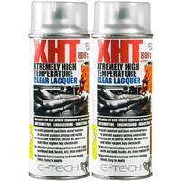 2x E-Tech CLEAR LACQUER Spray Paint Hi Temperature Engine Block Exhaust 400mL+CP