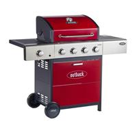 Outback Meteor - 4 Burner Gas BBQ Grill with Side Burner - Red 370698