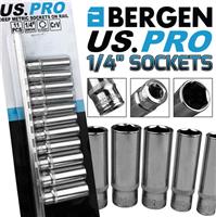 BERGEN 1/4 INCH Drive Deep Socket Set Long Reach Sockets 4mm-13mm 11pc 6PT Hex