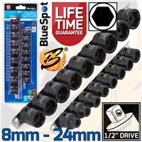 1/2Inch Drive IMPACT Socket Set Shallow Impact Sockets 8mm - 24mm 6PT 17 Piece