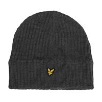 Lyle & Scott Mens Knitted Ribbed Beanie Hat - Mid Grey Marl - One Size