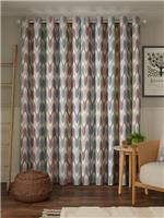 John Lewis Valle Ikat Print Pair Lined Eyelet Curtains, Deep Red, W228 x Drop 18