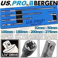 US PRO 1/4"Dr Extension Bars 6pc Extra Long Reach Extension Bar Set 1/4"Inch CRV