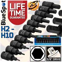 IMPACT HEX BIT Sockets Set 3/8 Drive Impact H2 To H10 Allen Key S2 Steel