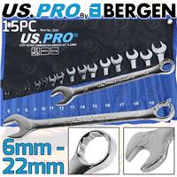 US PRO Combination Spanners Combi Wrench Set 15pc 6-22mm Open & Ring End Spanner