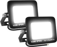 2x Outdoor 10W LED Floodlights Kit with 1.5m Cable Durable Aluminium 2PCS
