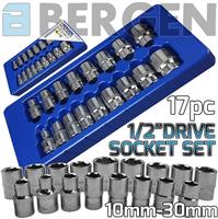 BERGEN Socket Set 17pc 1/2" Drive Shallow Sockets Set 10mm-30mm Socket Tool Set