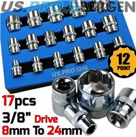 BERGEN 12 Point Socket Set 3/8" Drive Double Hex Shallow Sockets Set 17pc Tools