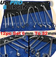 BERGEN Offset Double Ring Spanners 12 Point Swan Neck Double Box Wrench Tool Set