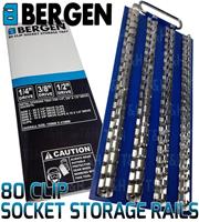 BERGEN Socket Storage Rails 1/4", 3/8", 1/2" Dr 80 Clip Socket Rails Tray Holder