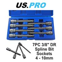 US PRO 7pc 3/8"dr 110mm Long Spline Bit Socket Set 4 - 10mm 1496