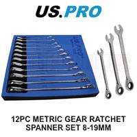US PRO 12pc Metric Gear Ratchet Combination Spanner Wrench Set 8-19mm 2233