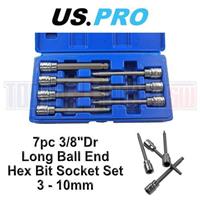 US PRO 7pc 3/8"Dr Long Ball End Hex Bit Socket Set 3 - 10mm Allen Key 1499