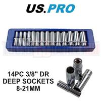 US PRO 14 Piece 3/8" Dr 6 Point Deep Metric Socket Set 8mm - 21mm 1389