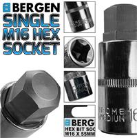 BERGEN Hex Socket H16mm 1/2" Drive 55mm 16mm Hex Key Single Socket Allen Key
