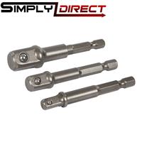 3 PCE HEX DRILL POWER BIT SOCKET DRIVE ADAPTOR EXENSION SET - 1/4 3/8 1/2