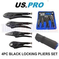 US PRO 4pc Black Locking Pliers Set 5 6.5 7 & 10 - Mole Vice Clamp Grips