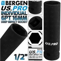 BERGEN US PRO 16mm Deep Impact Socket 1/2" Drive 16mm 6 Point Single Hex Impact