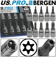 US PRO TAMPER PROOF TORX BIT Socket Set 3/8" Security Torx Star Sockets T10-T55
