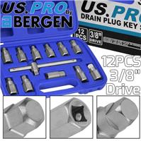 BERGEN Drain Plug Key Set 12pc Oil Sump Plug Axle Gearbox Drain Plug Tool HEX Sq
