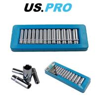 US PRO 13pc 1/4" dr Deep Sockets 4 - 14mm Single Hex 6 Point 1388