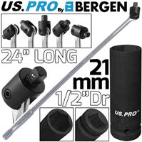 BERGEN BREAKER BAR 21mm 1/2" Dr Deep Impact Socket 24" Long Strong Arm Power Bar