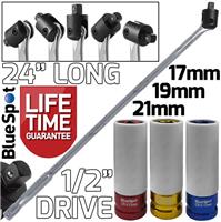 BREAKER BAR 1/2" Drive 24" Long Strong Arm Power Bar 3pc Alloy Wheel Sockets