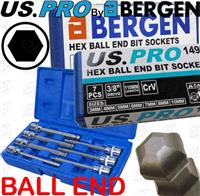 US PRO Extra Long BALL ENDED HEX Key Bit Socket Set 3/8" dr Ball Ended Allen Key