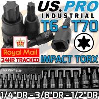 US PRO INDUSTRIAL Impact Torx Bit Socket Set 1/4 3/8 1/2 Drive 15pcs Sockets