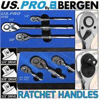 US PRO 6pc Ratchet Handle Set 1/4" 3/8" 1/2" Stubby & Long Reach Ratchet Wrench