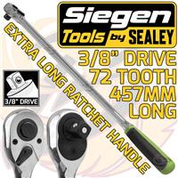 SIEGEN 3/8" Drive 72T Tooth EXTRA LONG 457mm Ratchet Handle 3/8"Dr 72 Tooth