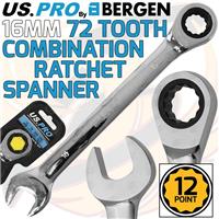 US PRO 16mm Ratchet Spanner 72 Tooth Ratchet Comb Spanner Open & Ring End Wrench