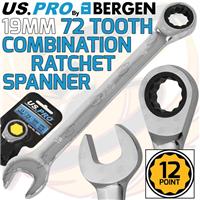 US PRO 19mm Ratchet Spanner 72 Tooth Ratchet Combi Spanner Open & Ring End Wrenc