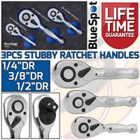 3pc Stubby Ratchet Handle Set 1/4 3/8 1/2 Short Socket Wrench Reversible Set
