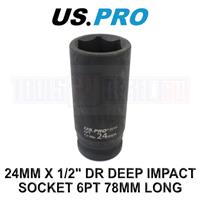 US PRO 24mm 1/2 dr 6 Point Deep Impact Socket 78mm Long 3516