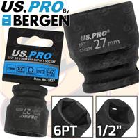 US PRO 27mm Shallow Impact Socket 1/2 Drive 27mm 6 Point Single Hex Impact CR-V