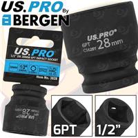 US PRO 28mm Shallow Impact Socket 1/2" Drive 28mm 6 Point Single Hex Impact CR-V