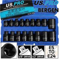 US PRO E-TORX IMPACT EXTERNAL E TORX Sockets E-TYPE Female Torx IMPACT SocketSet