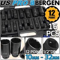 US PRO 12 Point DEEP IMPACT Socket Set 1/2" Drive Long Reach Impact Sockets 16pc