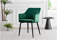 **Seconds** Calla Green Velvet Luxury Dining Chairs Black Legs Modern Armrests