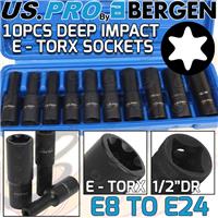 US PRO E-TORX DEEP IMPACT EXTERNAL E TORX Sockets E-TYPE Female Torx IMPACT 10PC