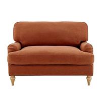 Dusk Hampshire Burnt Orange Matte Velvet & Oak Loveseat RRP £289