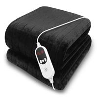 Black Heated Throw Electric Over Blanket 160cm x 120cm Soft Fleece Washable