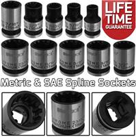 3/8" Multi Spline Socket Set 12 Point Metric & SAE Sockets 7mm-18mm 9/32"-23/32"